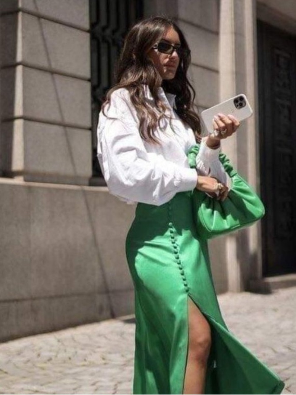 ASH SUMMER SLAYAGE Elegant Green  Button-Front Maxi Skirt